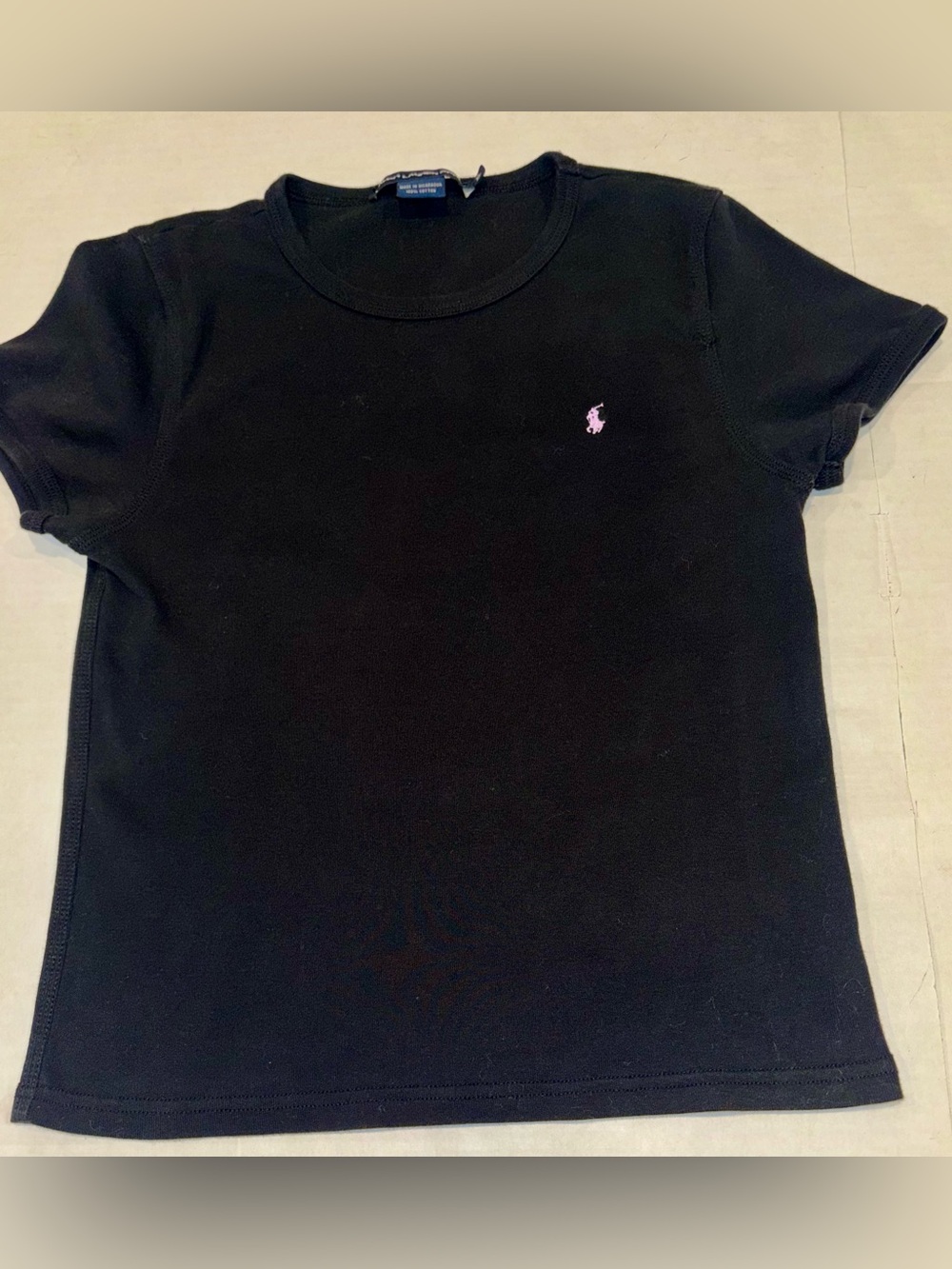 Ralph Lauren Kids Black Tee with Pink Pony Embroidery